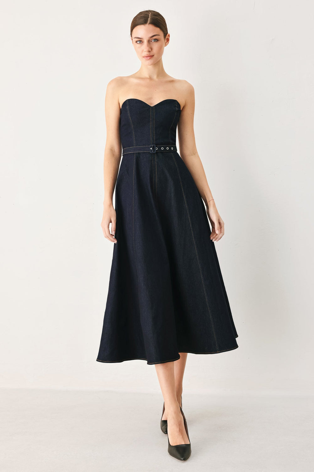 ICONIC INDIGO DENIM MIDI DRESS Flying Tomato