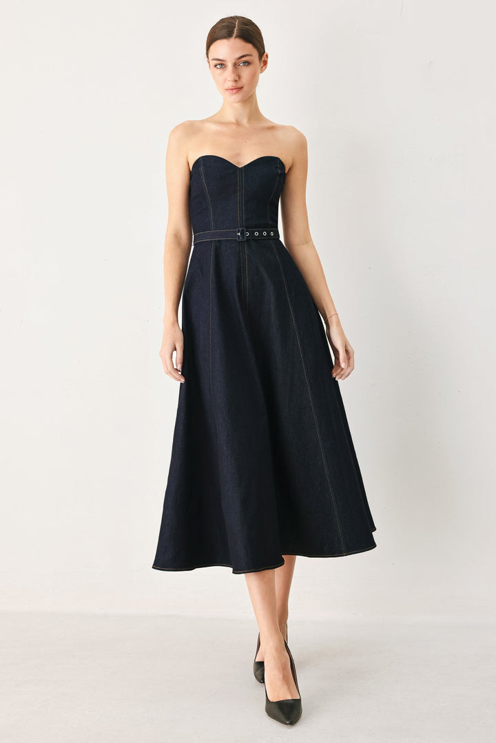ICONIC INDIGO DENIM MIDI DRESS Flying Tomato