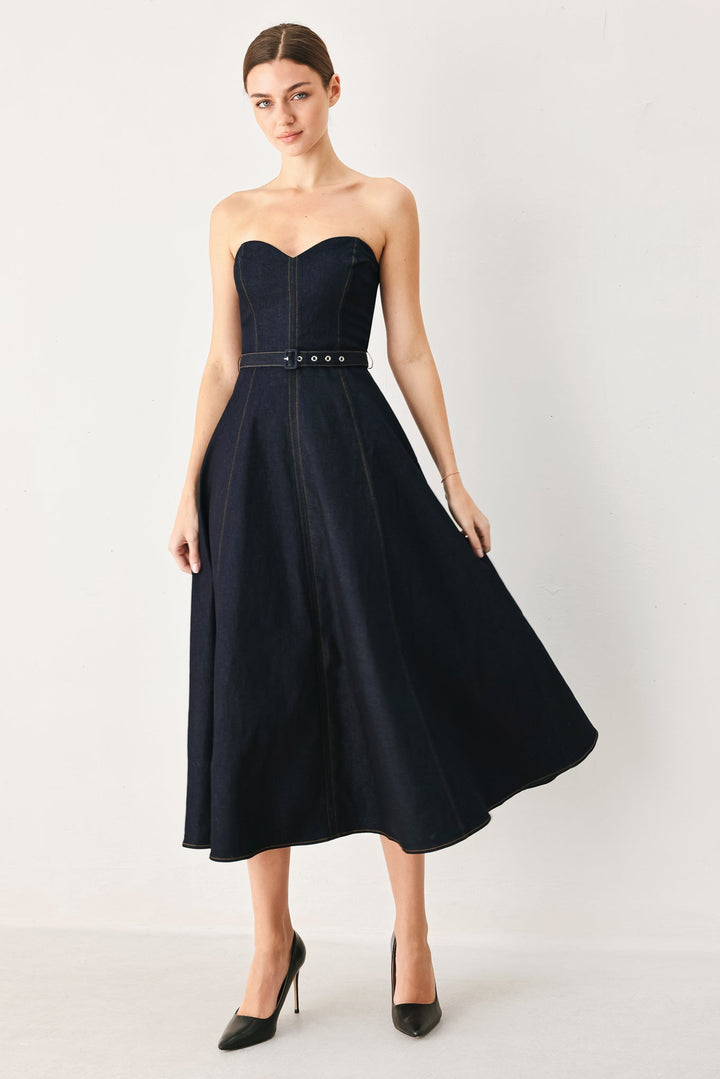 ICONIC INDIGO DENIM MIDI DRESS Flying Tomato