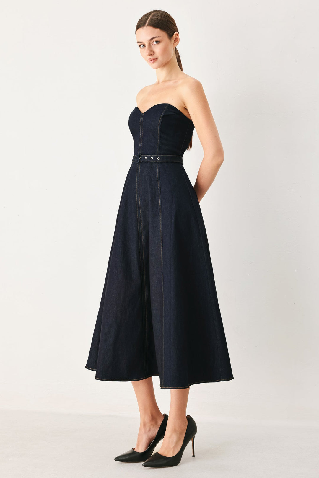 ICONIC INDIGO DENIM MIDI DRESS Flying Tomato