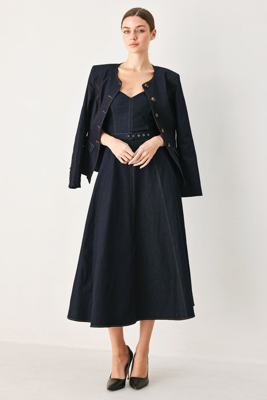 ICONIC INDIGO DENIM MIDI DRESS Flying Tomato
