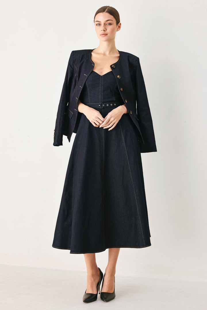 ICONIC INDIGO DENIM MIDI DRESS Flying Tomato