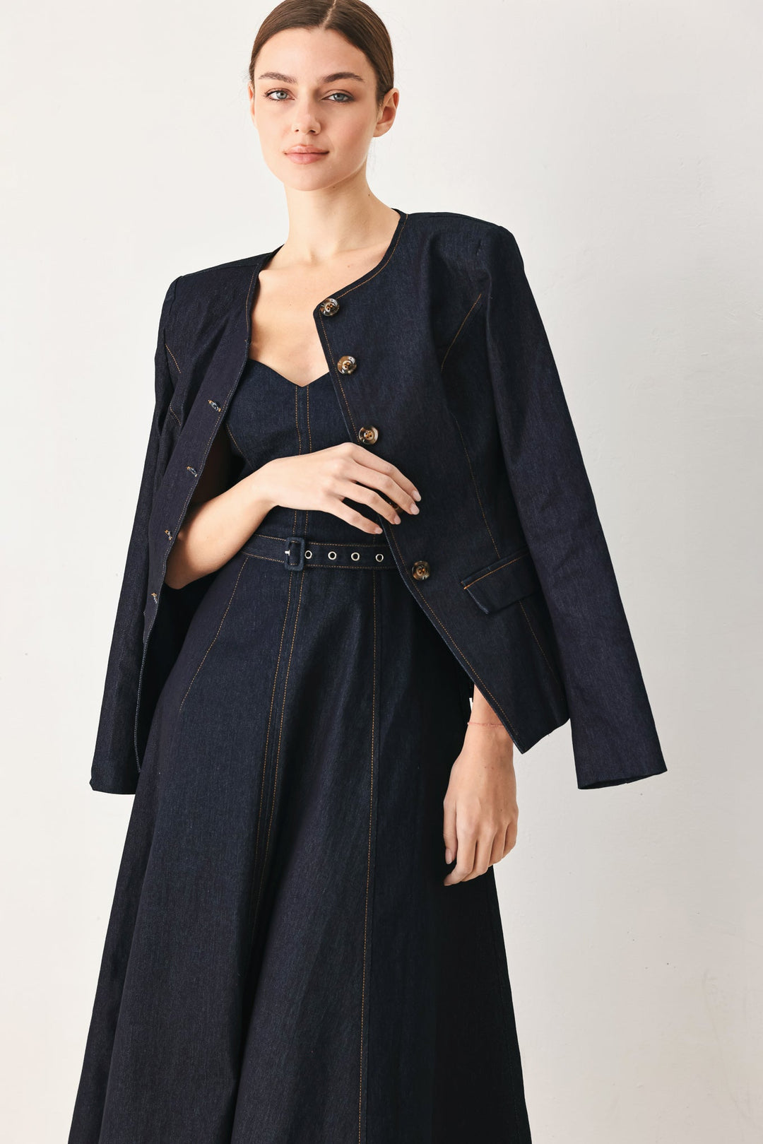 ICONIC INDIGO DENIM MIDI DRESS Flying Tomato