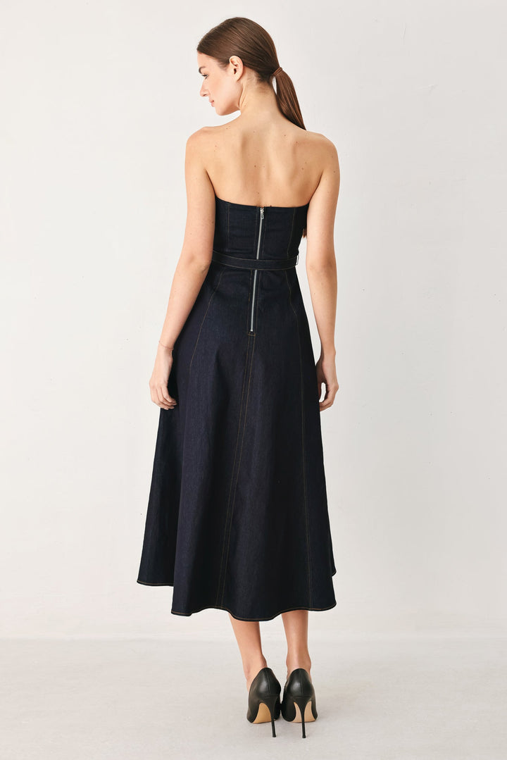 ICONIC INDIGO DENIM MIDI DRESS Flying Tomato