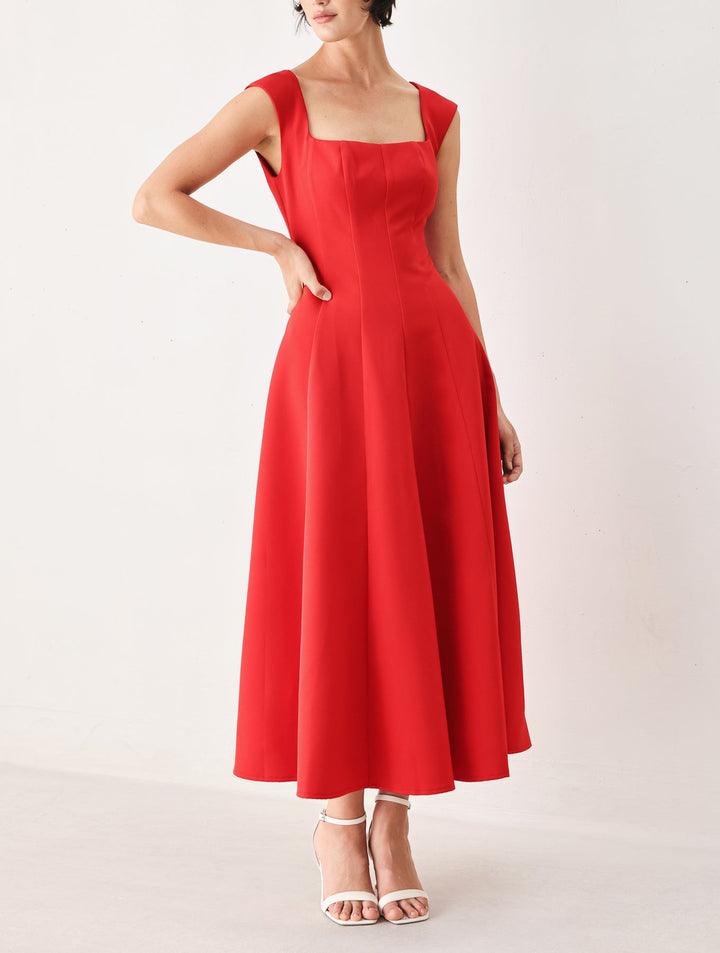 SCARLET ROMANCE WOVEN MIDI DRESS Flying Tomato