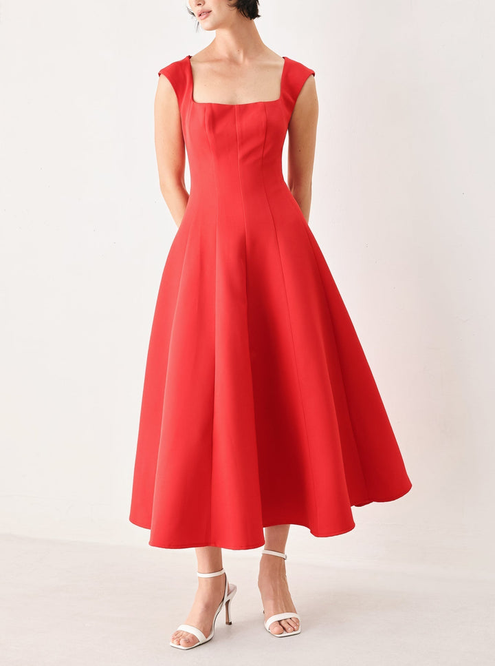 SCARLET ROMANCE WOVEN MIDI DRESS Flying Tomato