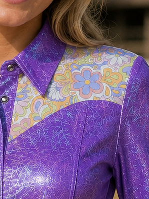 Daphne Purple Metallic Pearl Snap Rodeo Shirt Neon Spur