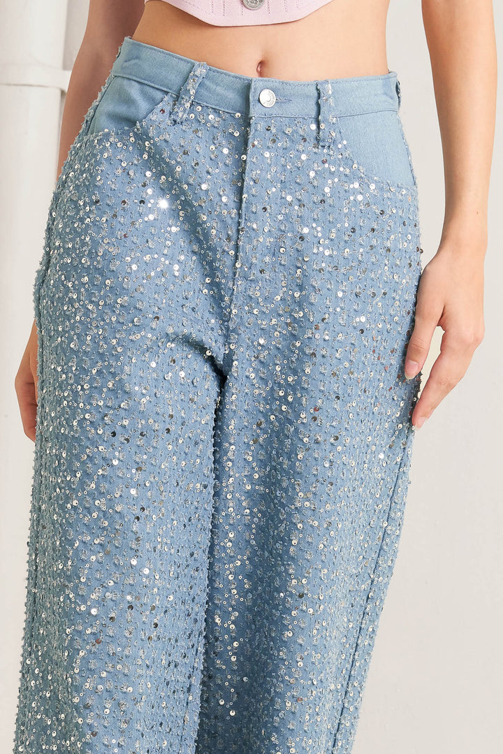 Loving Everyday Sequin Wide Leg Denim Pants