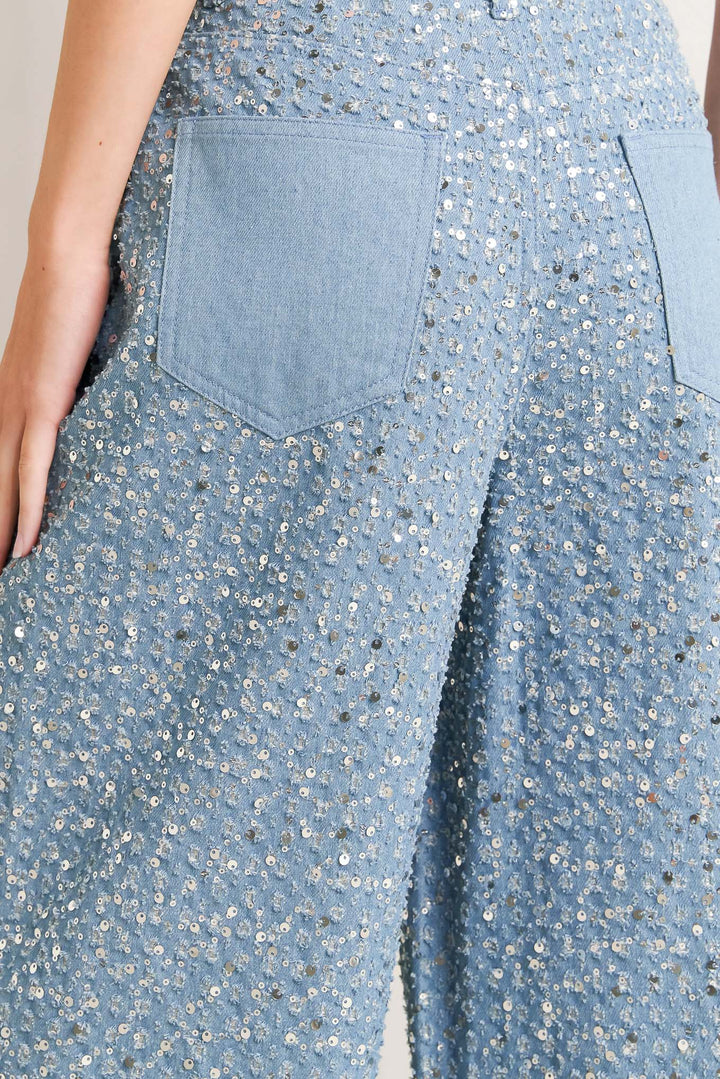Loving Everyday Sequin Wide Leg Denim Pants