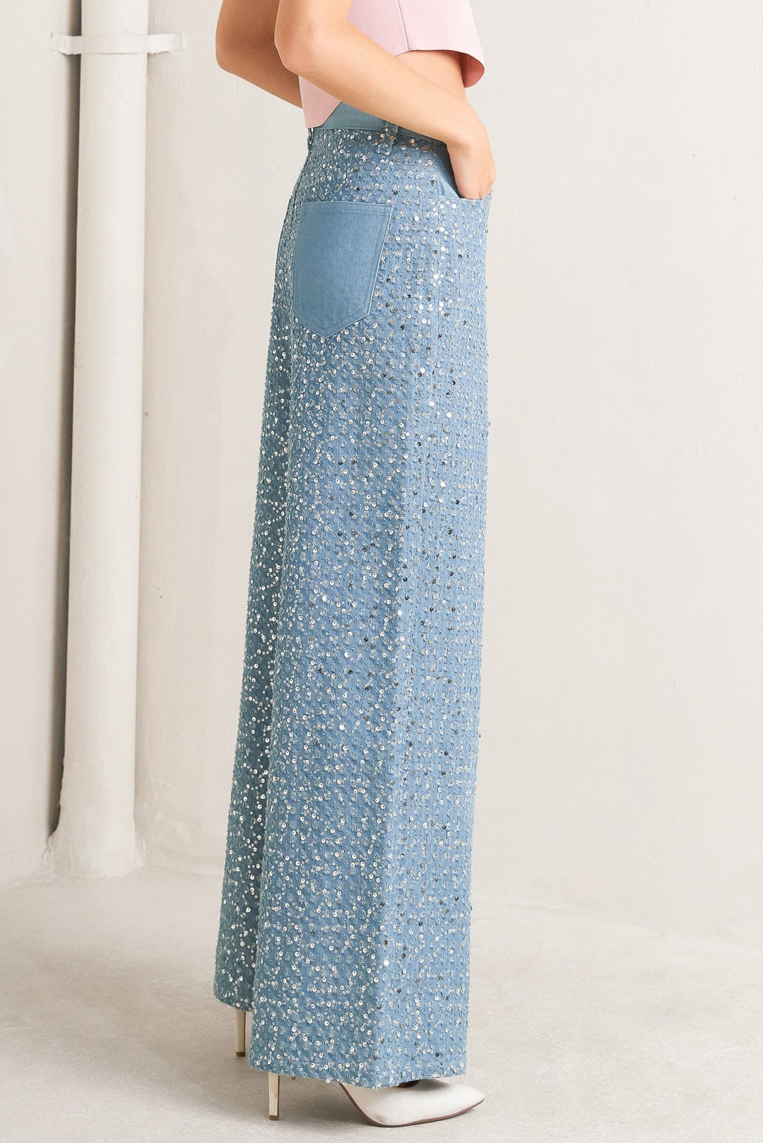 Loving Everyday Sequin Wide Leg Denim Pants