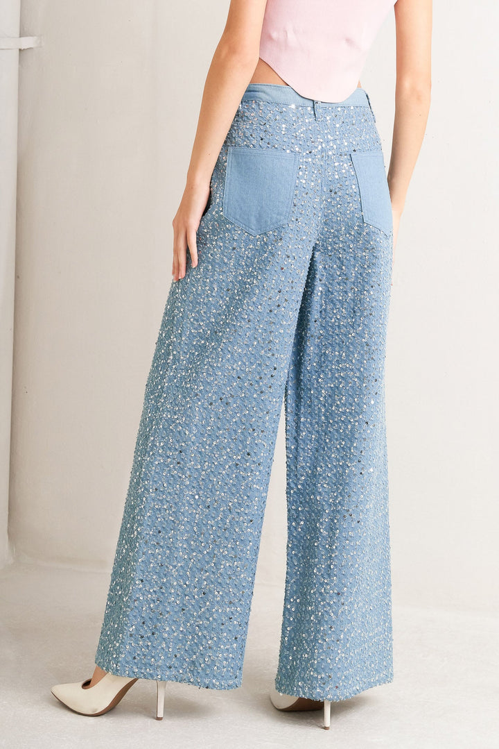 Loving Everyday Sequin Wide Leg Denim Pants
