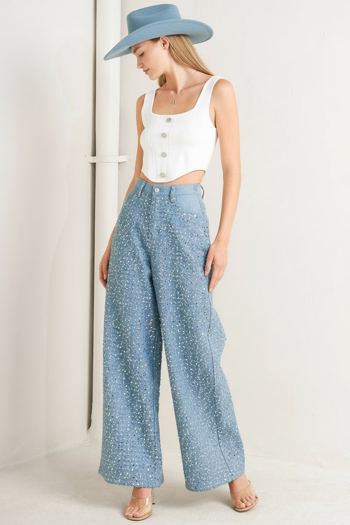 Loving Everyday Sequin Wide Leg Denim Pants