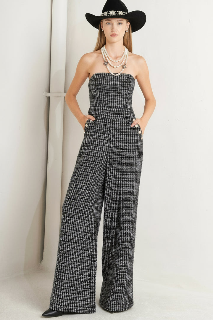 Haute Strapless Tweed Jumpsuit
