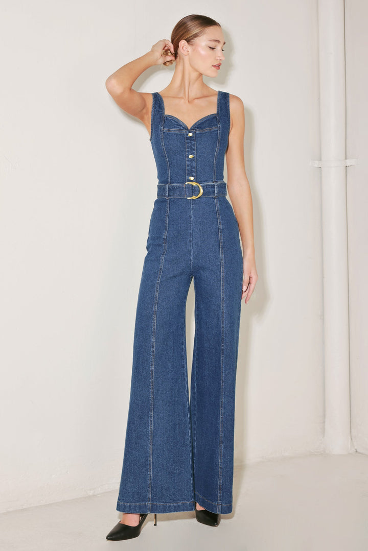 Denim Sweetheart Belted Jumpsuit