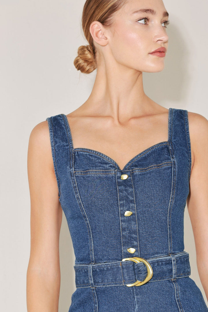 Denim Sweetheart Belted Jumpsuit