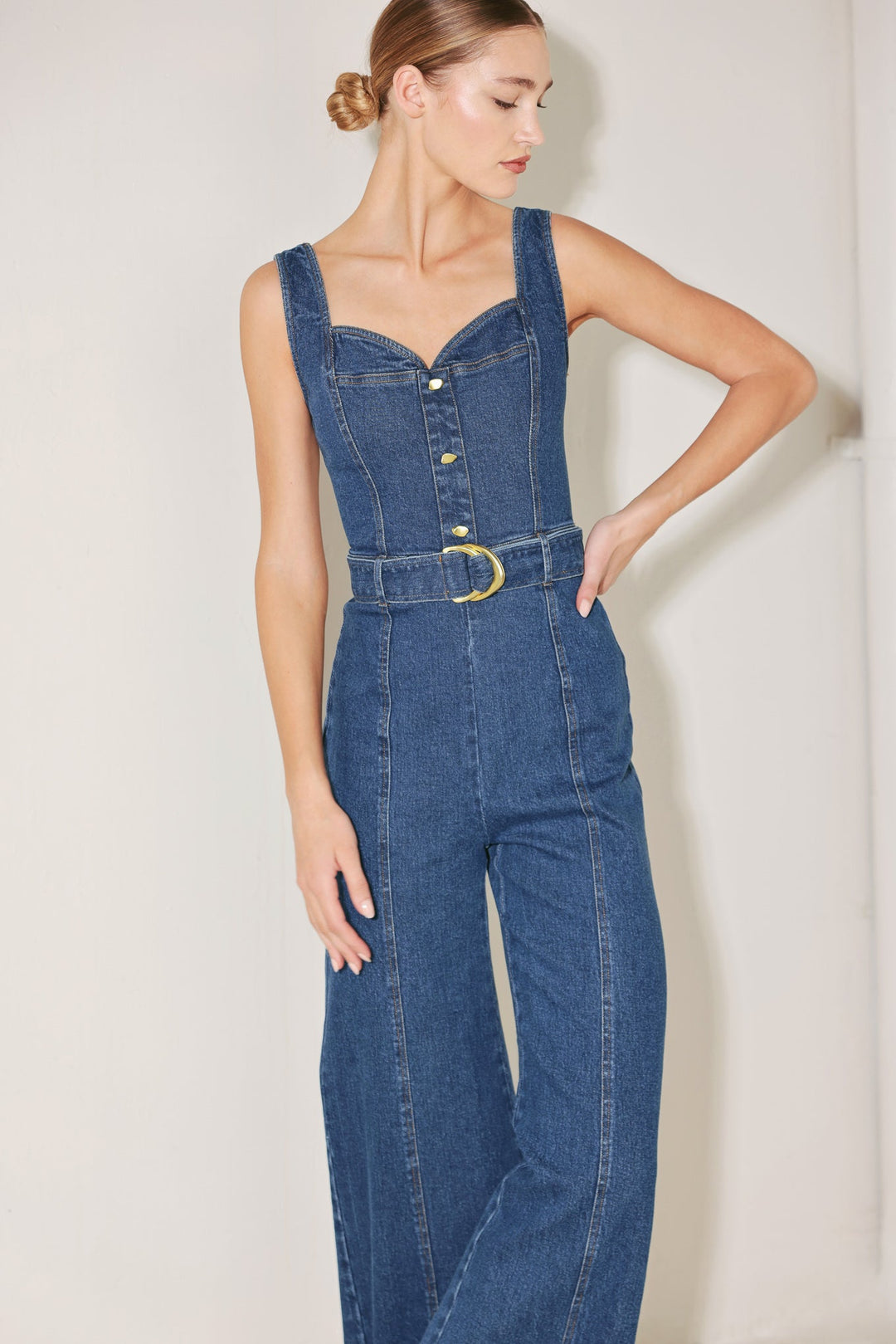 Denim Sweetheart Belted Jumpsuit