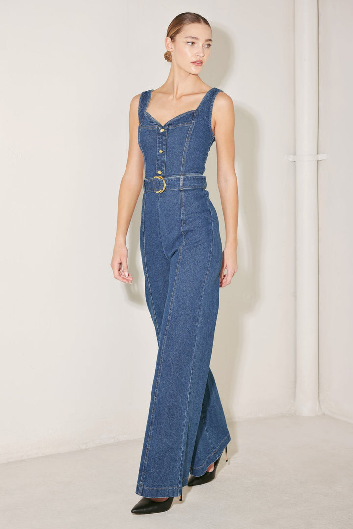 Denim Sweetheart Belted Jumpsuit