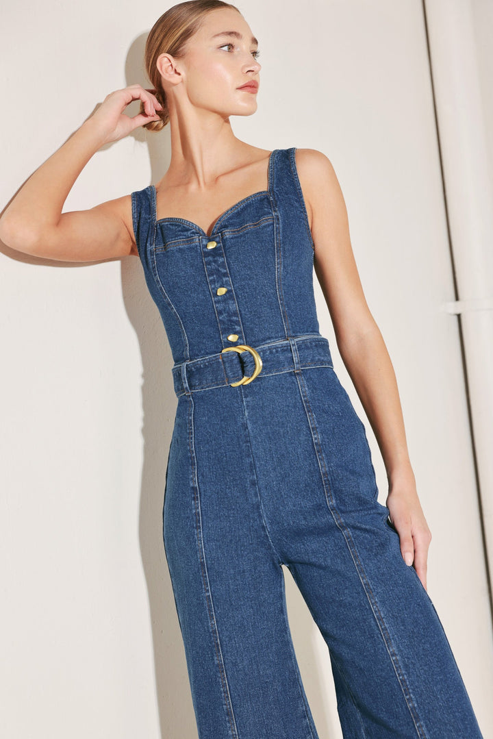 Denim Sweetheart Belted Jumpsuit