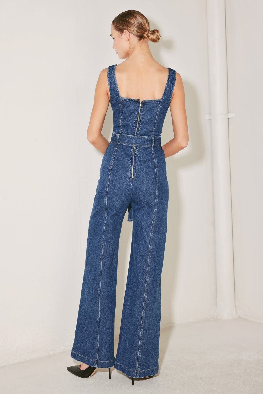 Denim Sweetheart Belted Jumpsuit