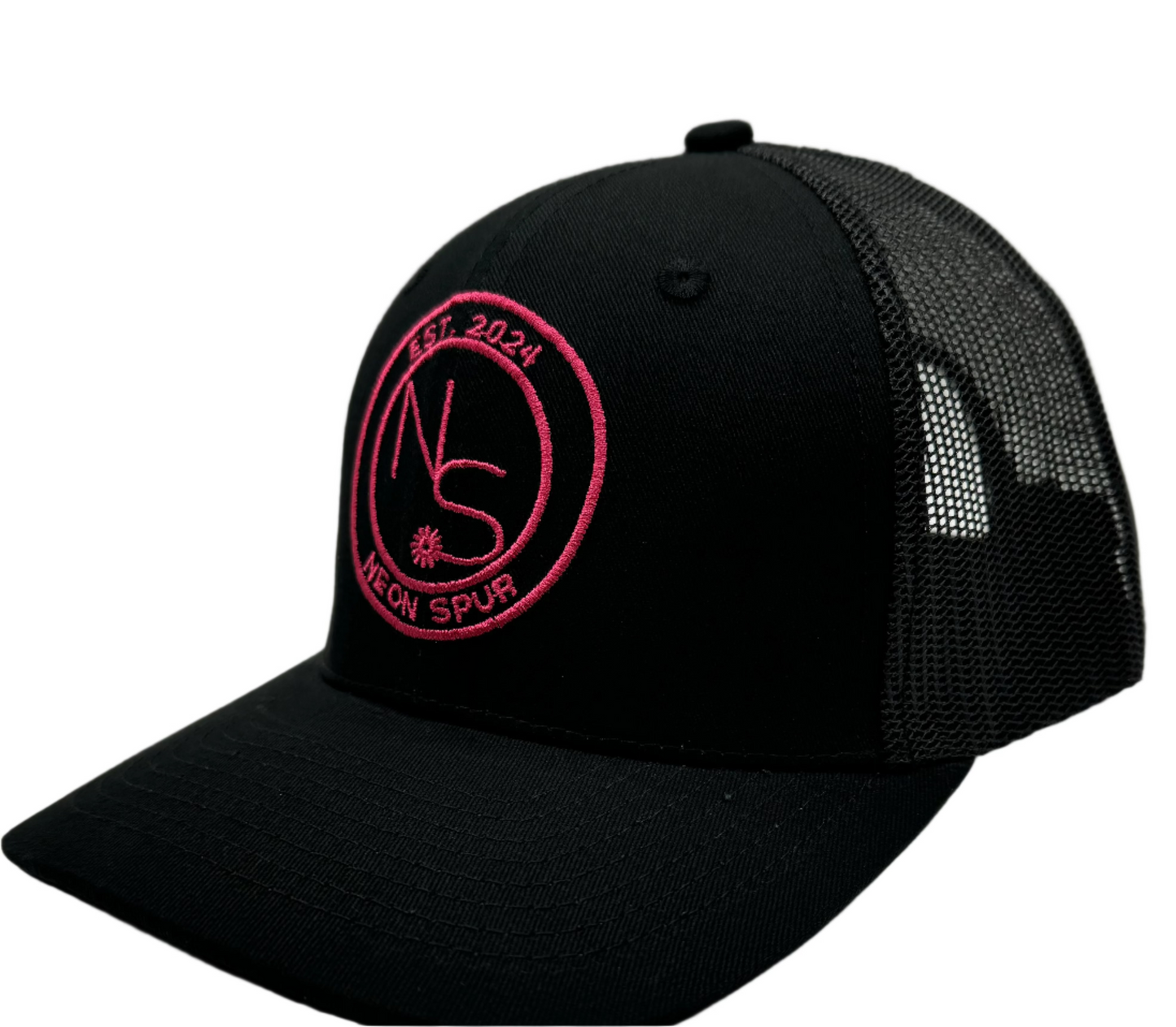 Neon Spur Embroidered Logo Trucker Hat – Black Beauty Edition