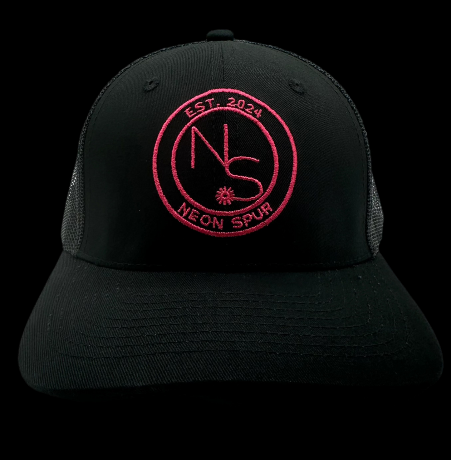 Neon Spur Embroidered Logo Trucker Hat – Black Beauty Edition