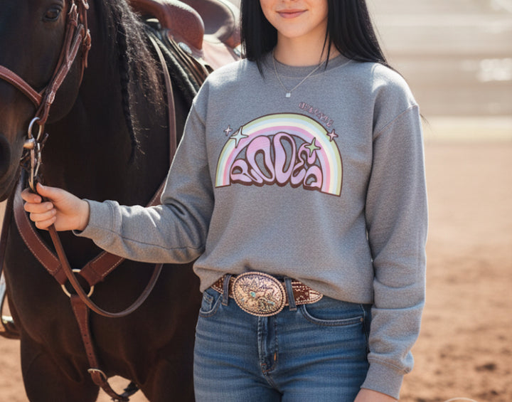 Groovy Rainbow Rodeo Graphic Crewneck Sweatshirt