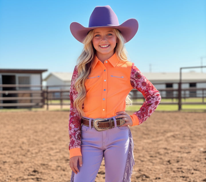 AeroTEQ Girls Wildflower Fever Mesh Pearl Snap Rodeo Shirt