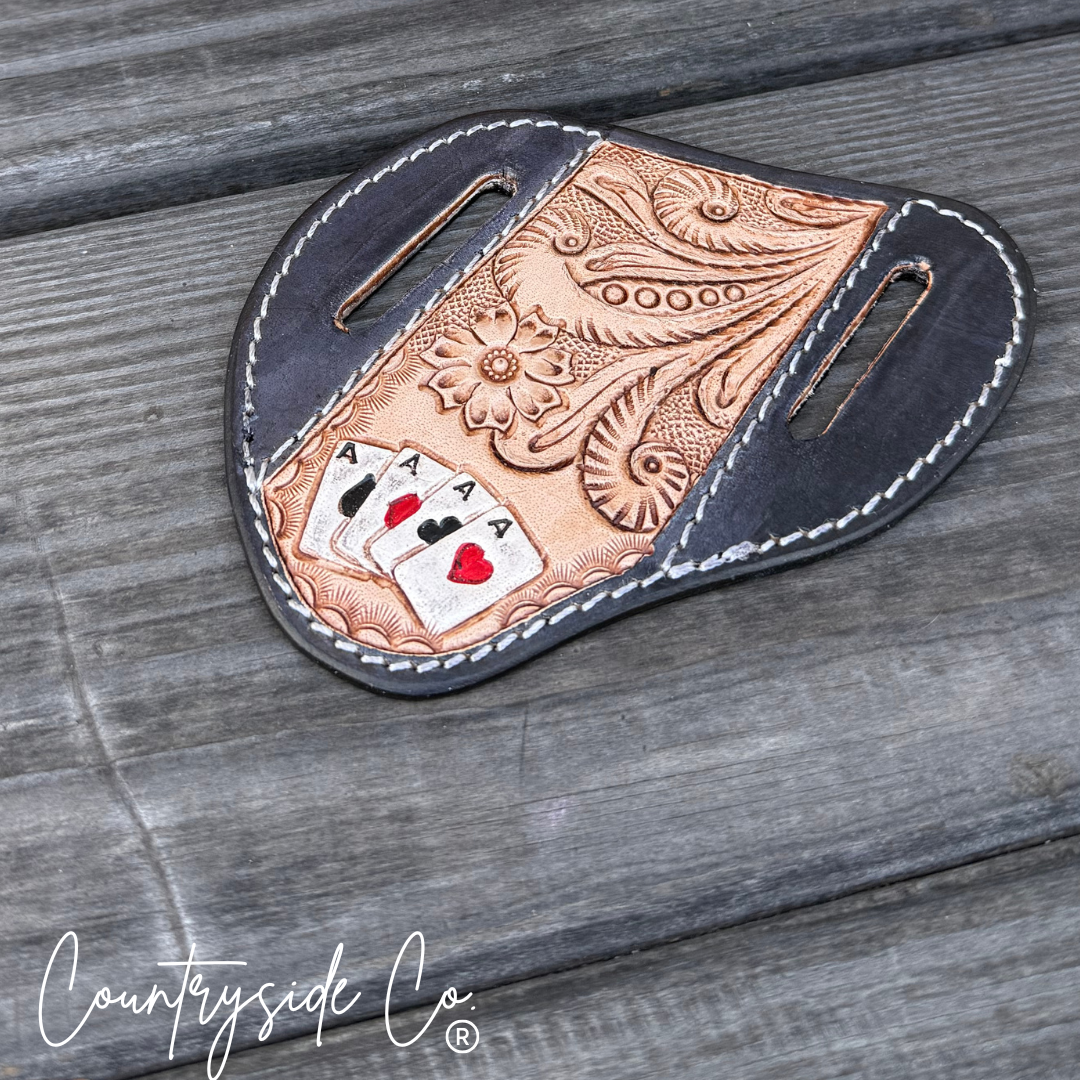 Gambler Tooled Leather Knife Sheath Countryside Co.