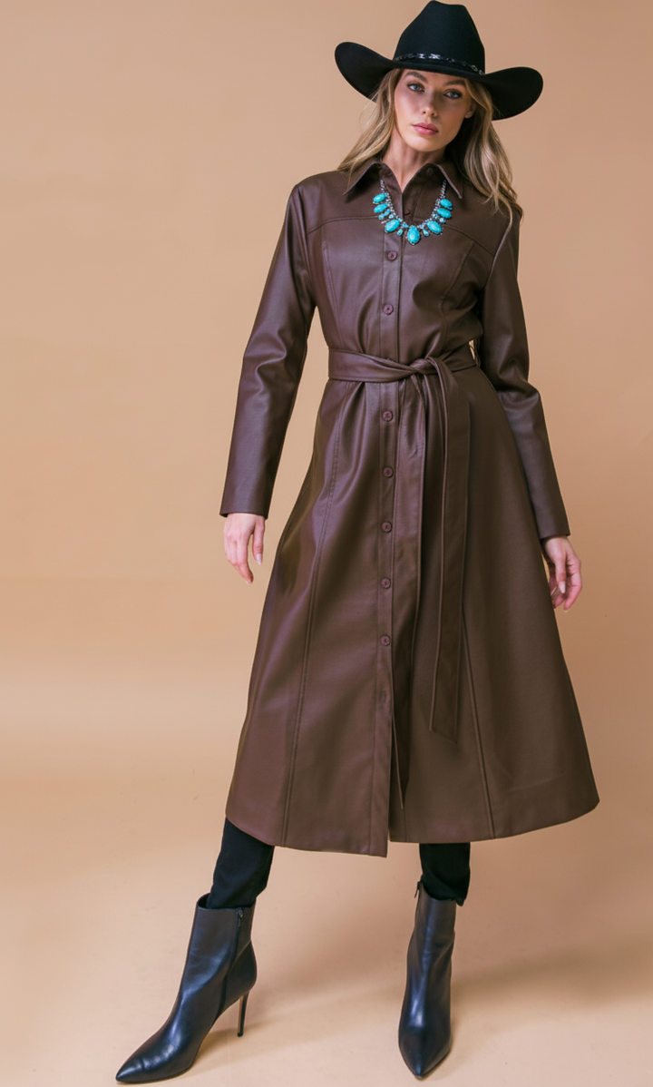 What A Wonderful Day Faux Leather Midi Coat