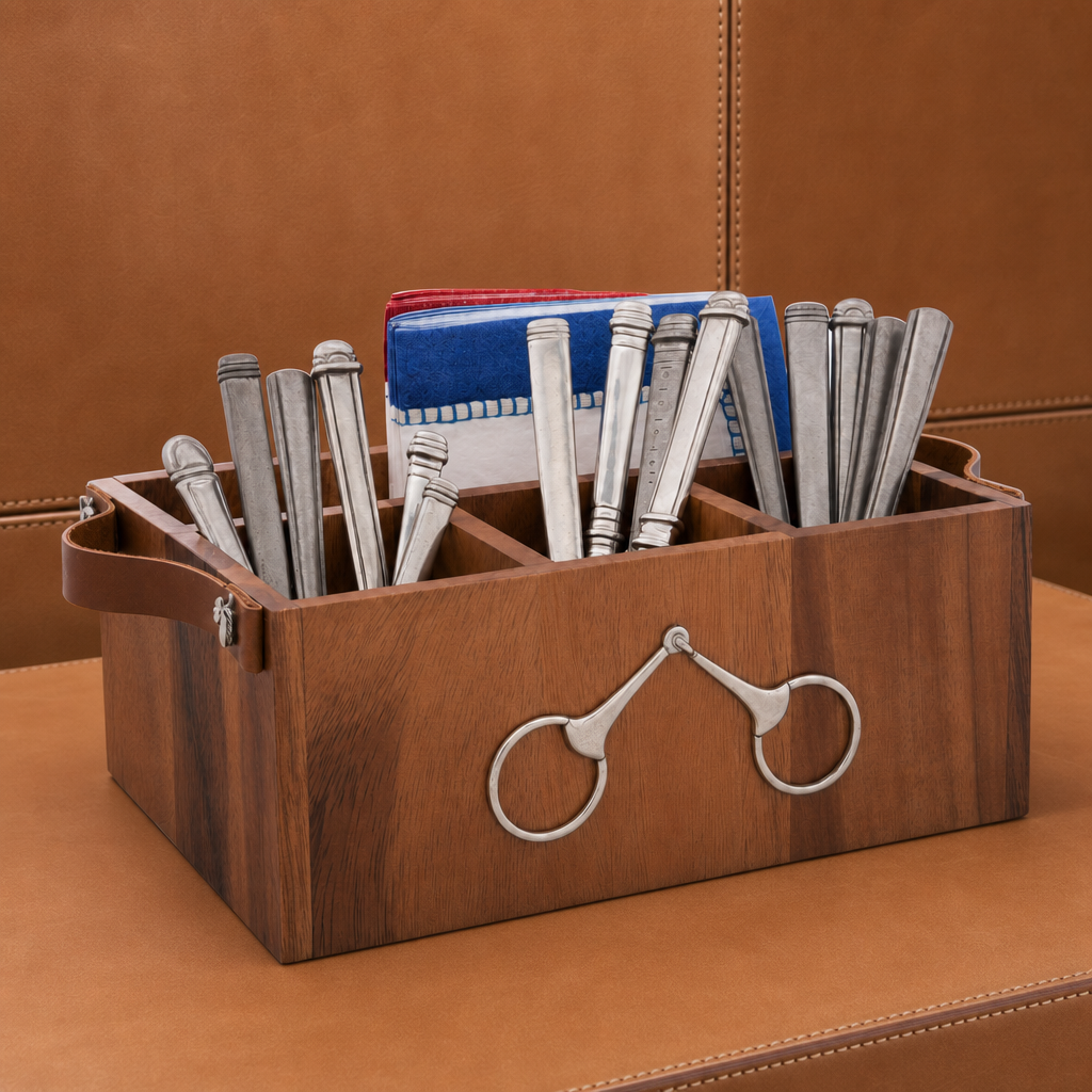 Horse Bits Leather Handles Flatware Caddy Vagabond House