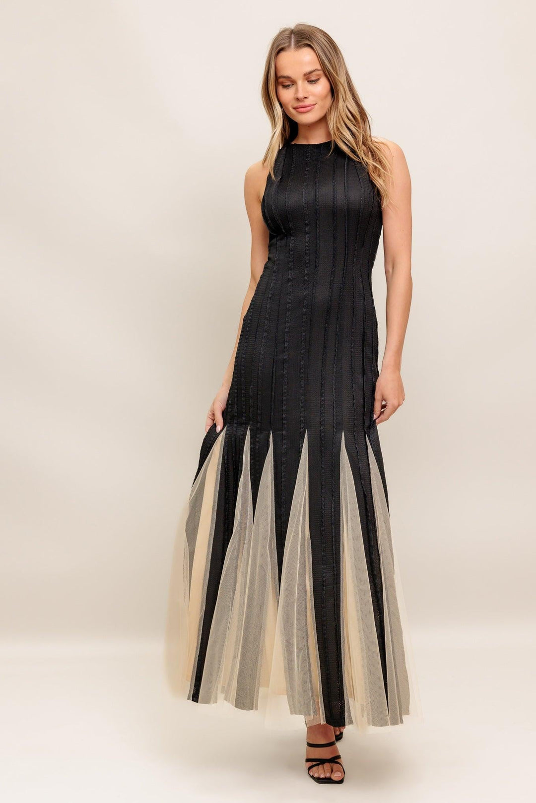Noir Tulle Black Knit Maxi Dress