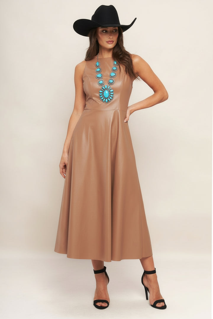 Bare Sophistique Faux Leather Midi Dress