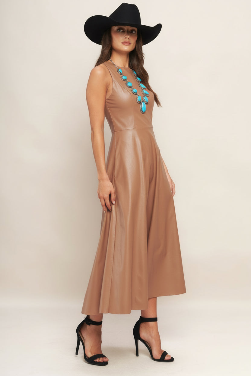 Bare Sophistique Faux Leather Midi Dress