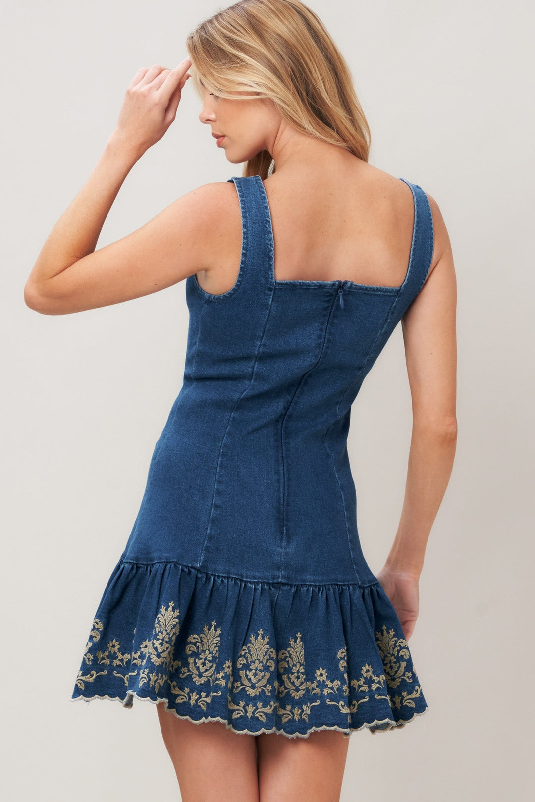 Vintage Wave Denim Mini Dress Flying Tomato
