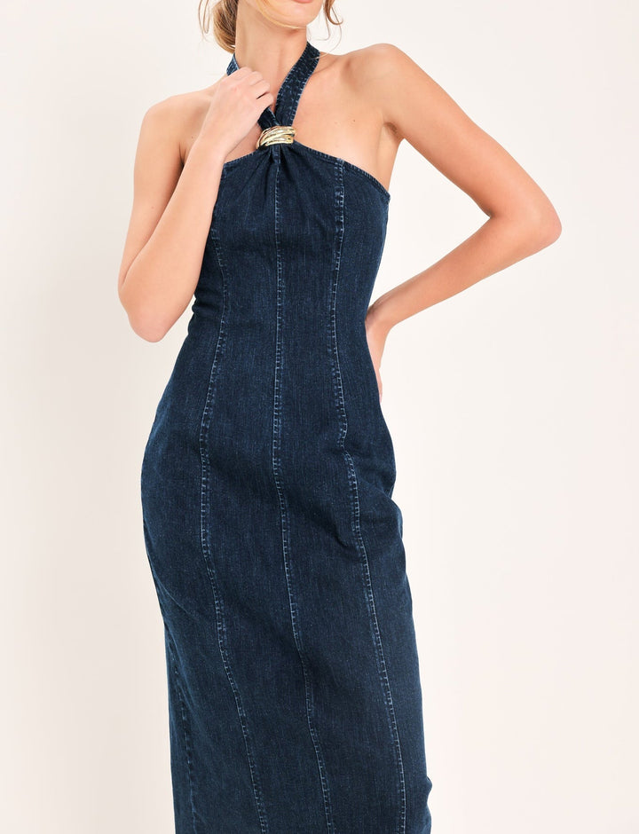 Statement Denim Midi Dress Flying Tomato