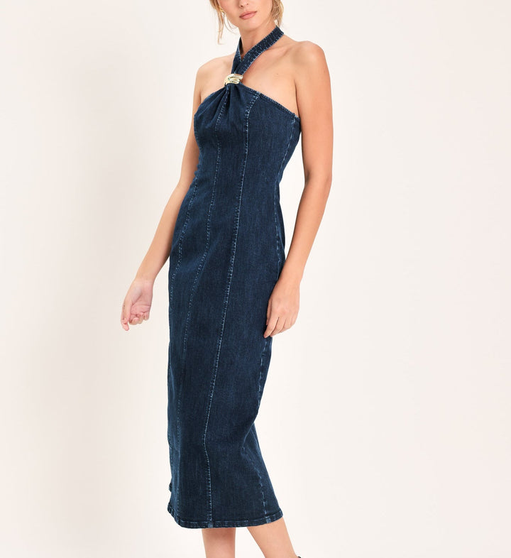 Statement Denim Midi Dress Flying Tomato