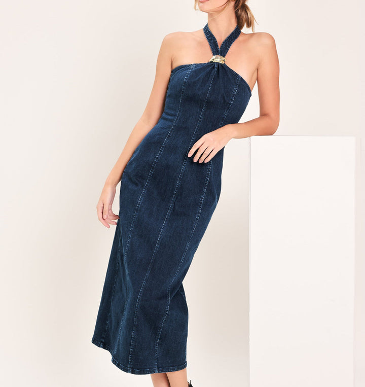 Statement Denim Midi Dress Flying Tomato