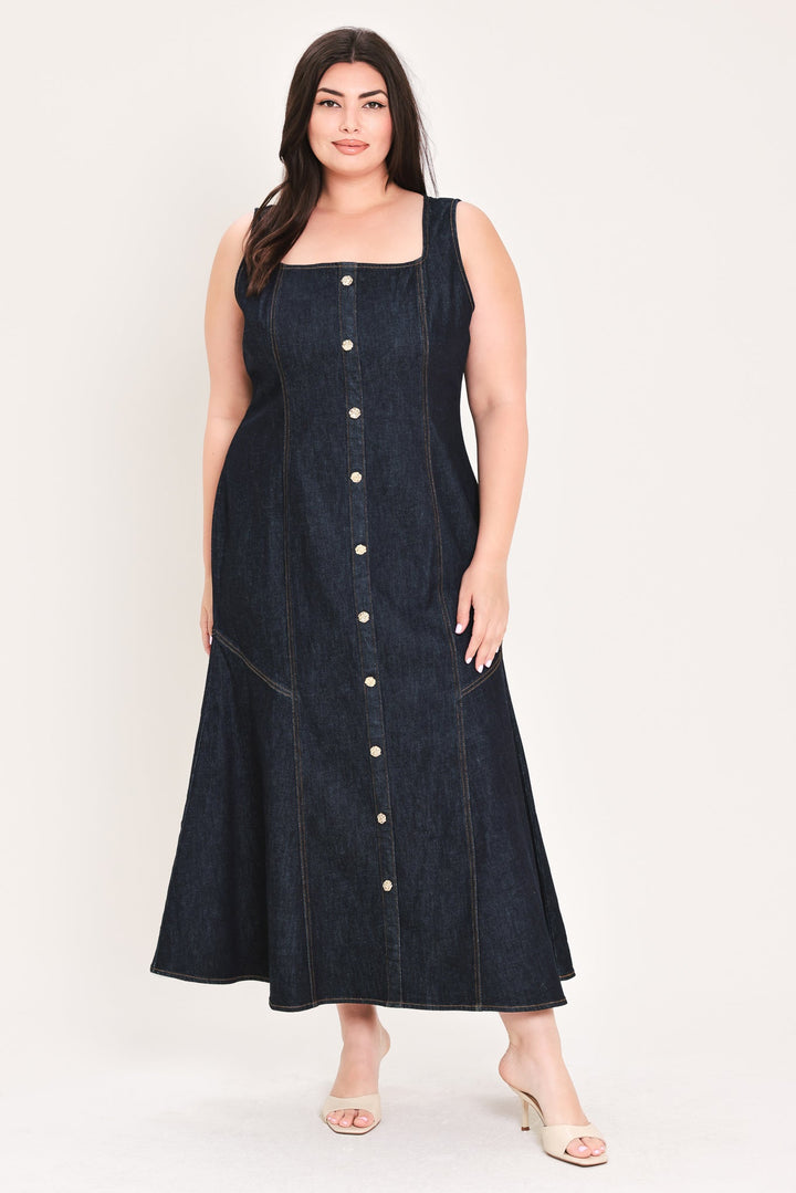 CHELSEA DENIM MIDI DRESS Flying Tomato
