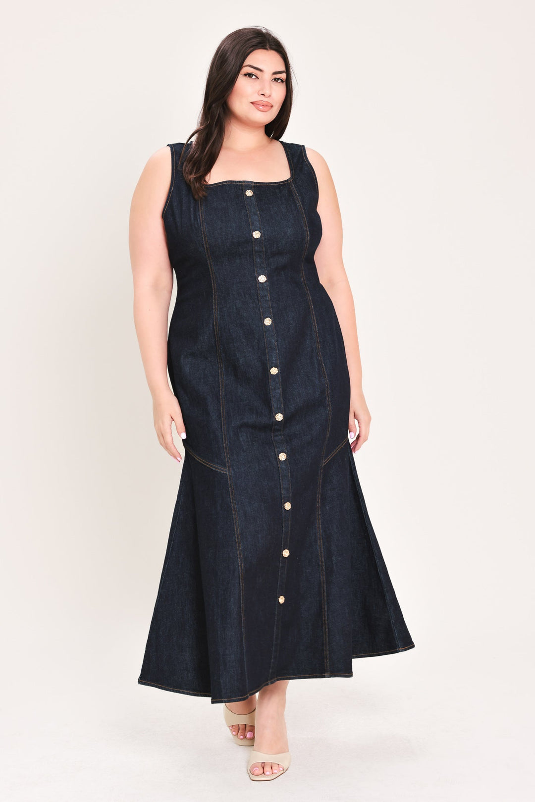 CHELSEA DENIM MIDI DRESS Flying Tomato