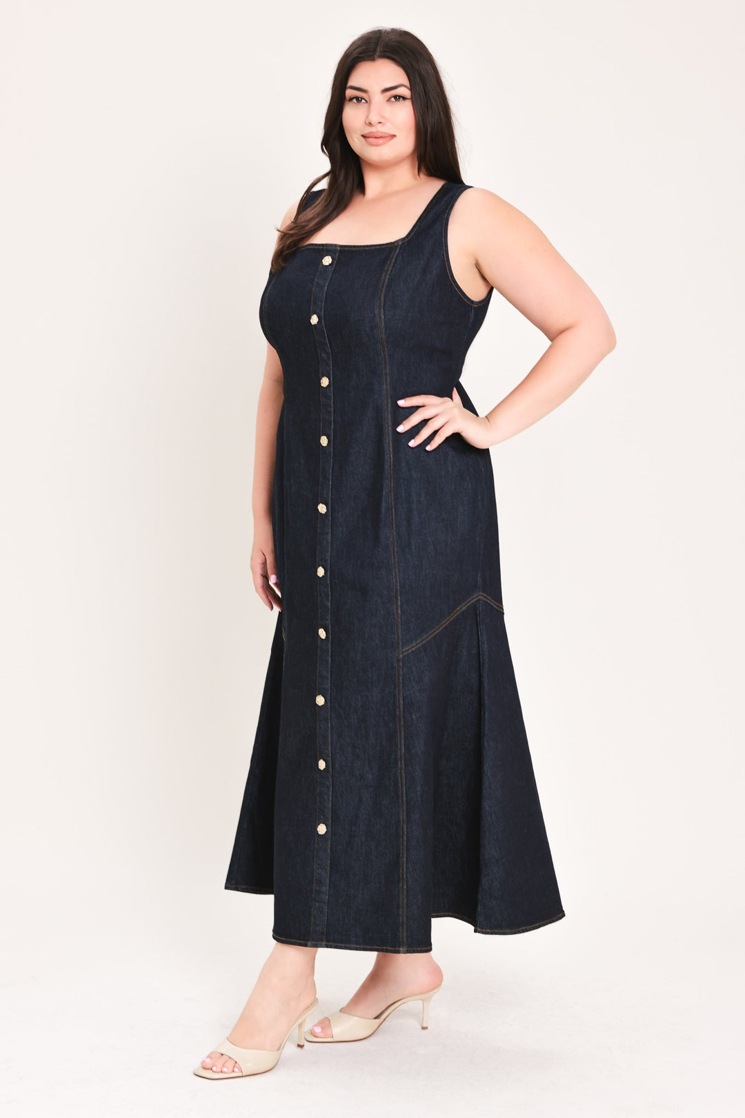 CHELSEA DENIM MIDI DRESS Flying Tomato