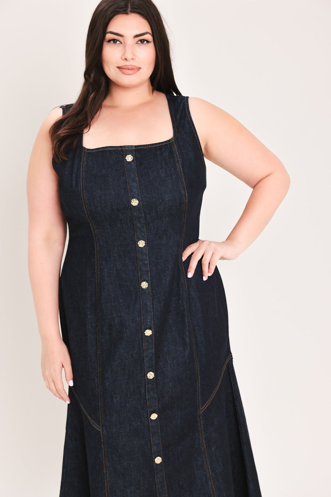 CHELSEA DENIM MIDI DRESS Flying Tomato