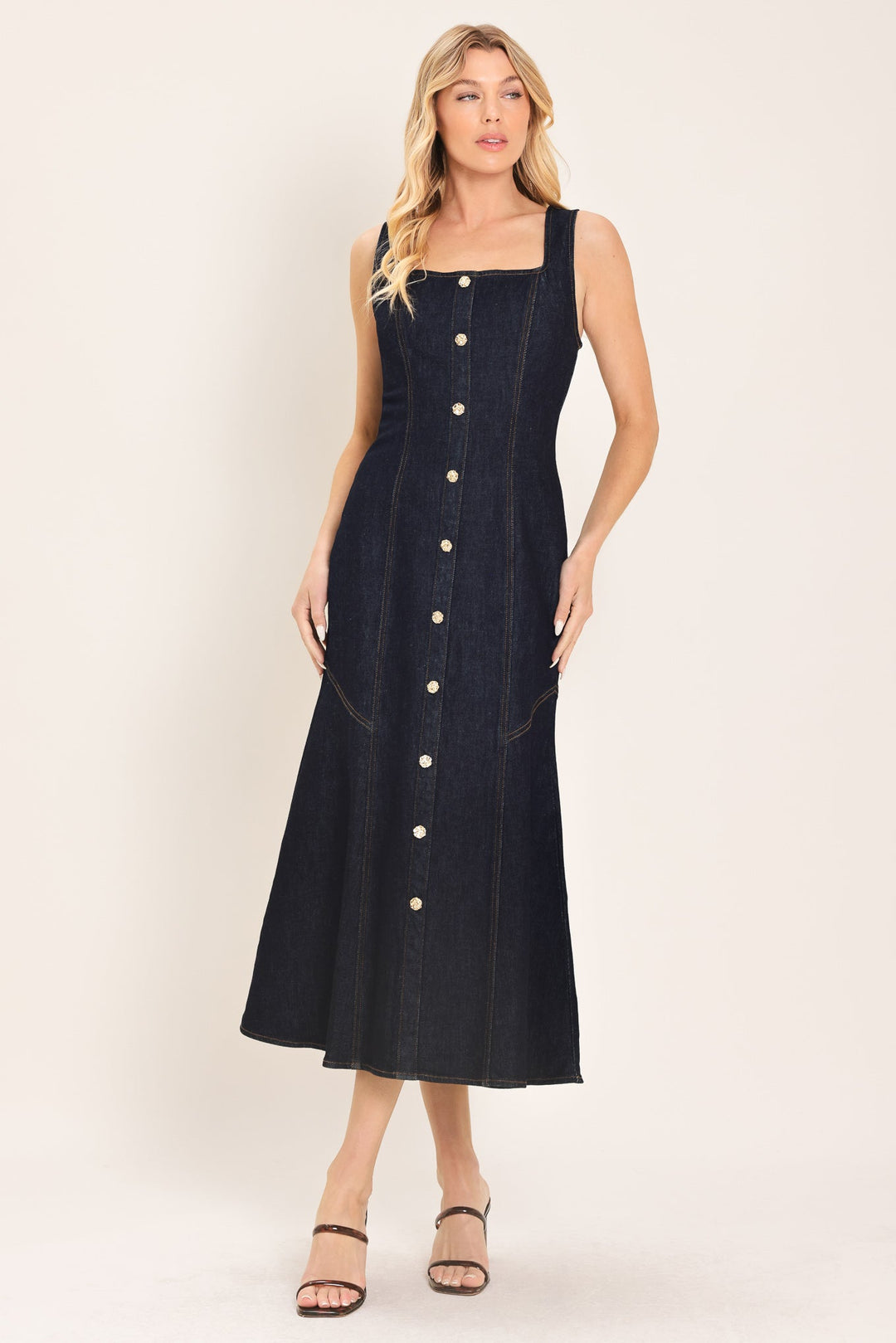 CHELSEA DENIM MIDI DRESS Flying Tomato