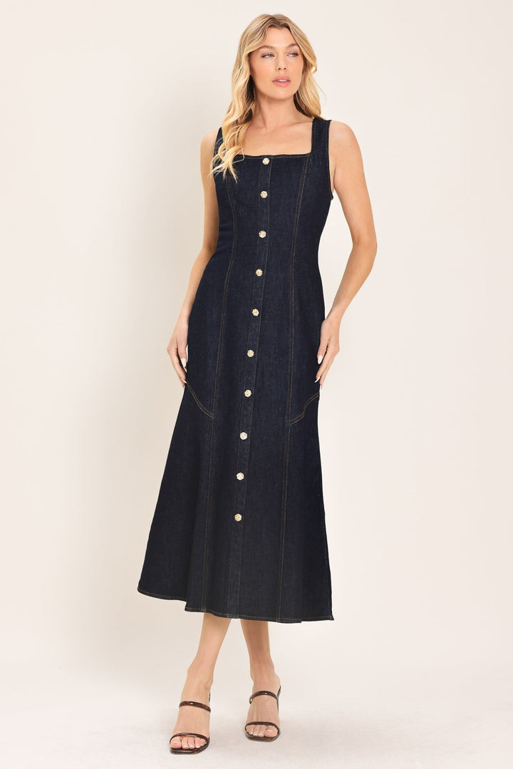 CHELSEA DENIM MIDI DRESS Flying Tomato