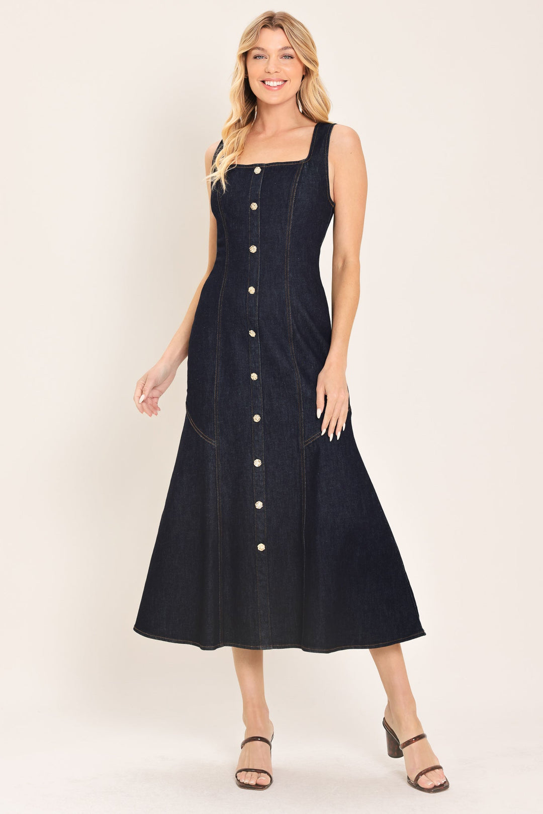 CHELSEA DENIM MIDI DRESS Flying Tomato