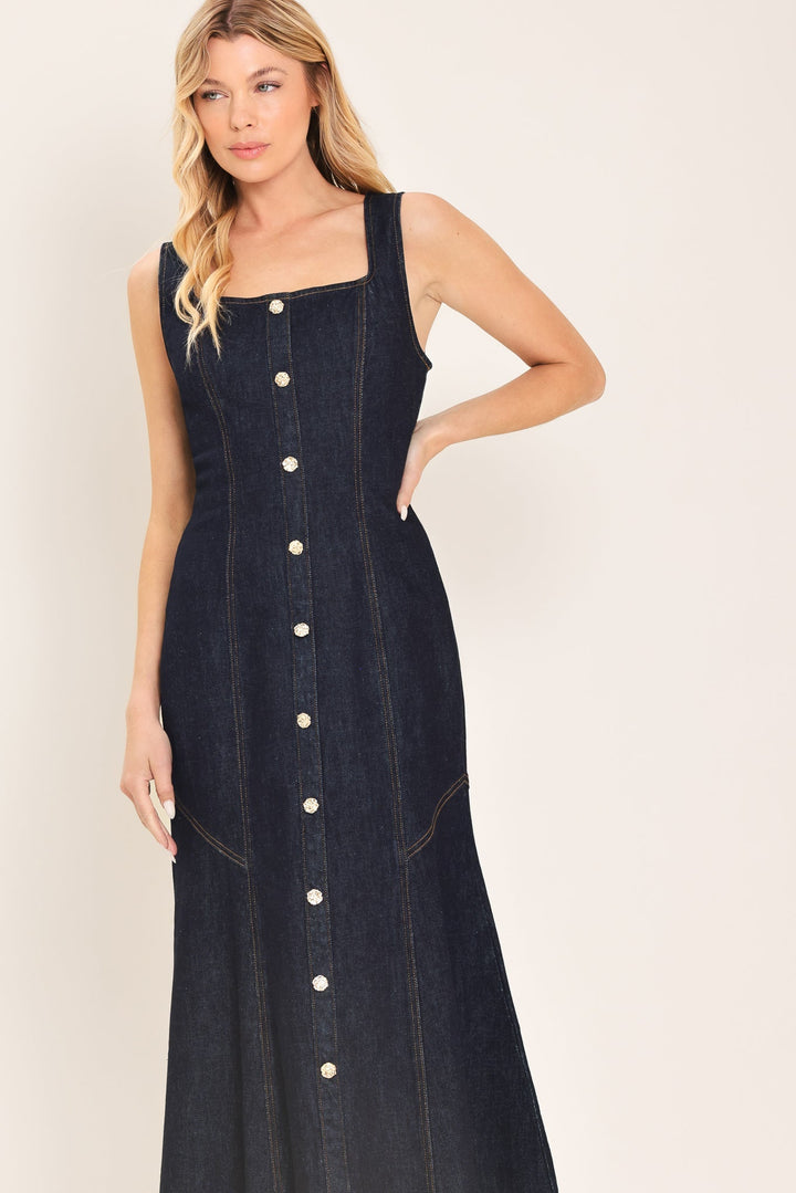 CHELSEA DENIM MIDI DRESS Flying Tomato
