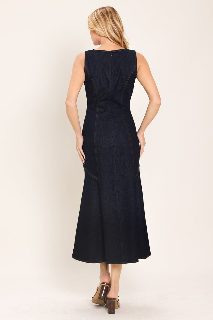 CHELSEA DENIM MIDI DRESS Flying Tomato