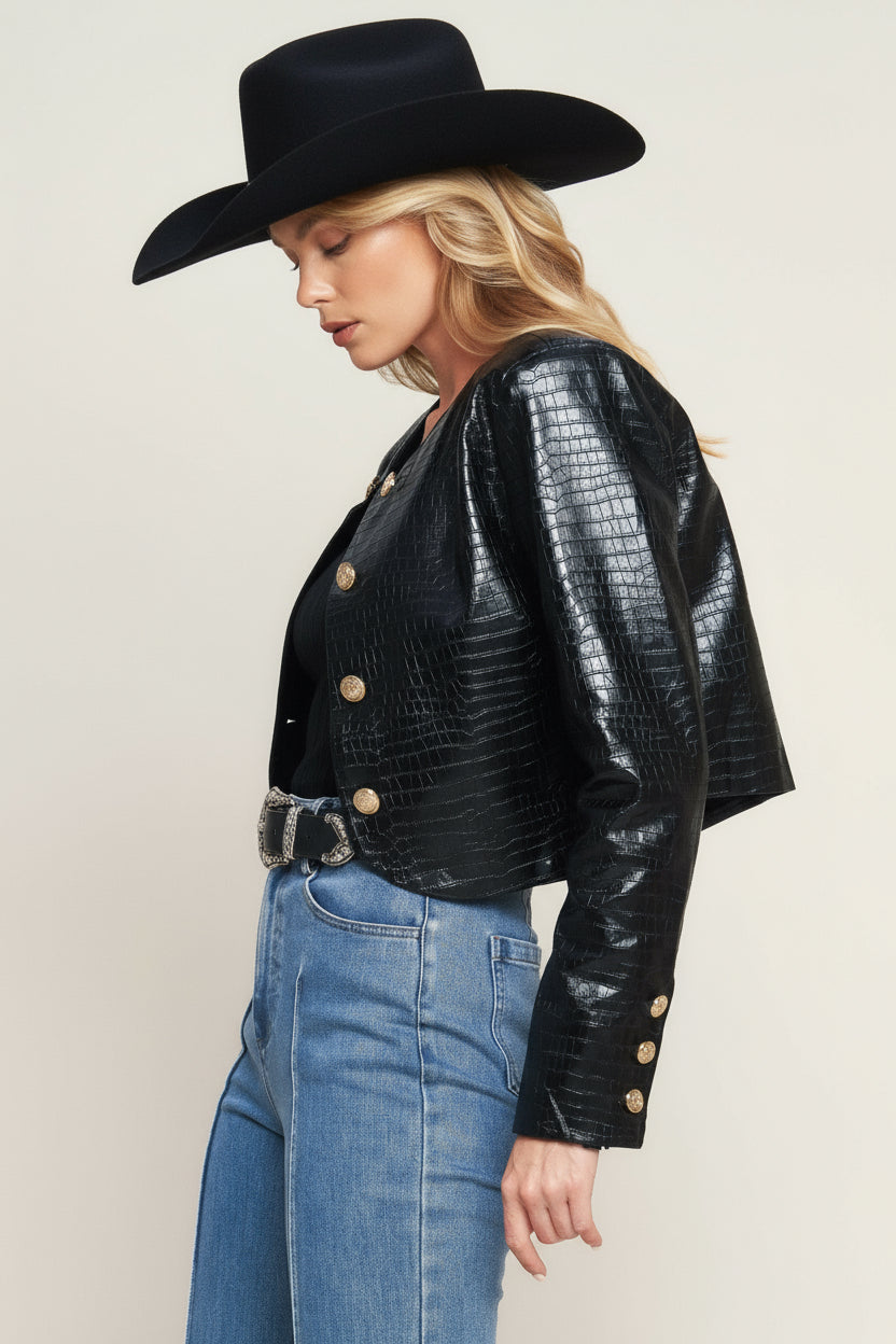 At The Start Faux Leather Bolero Jacket