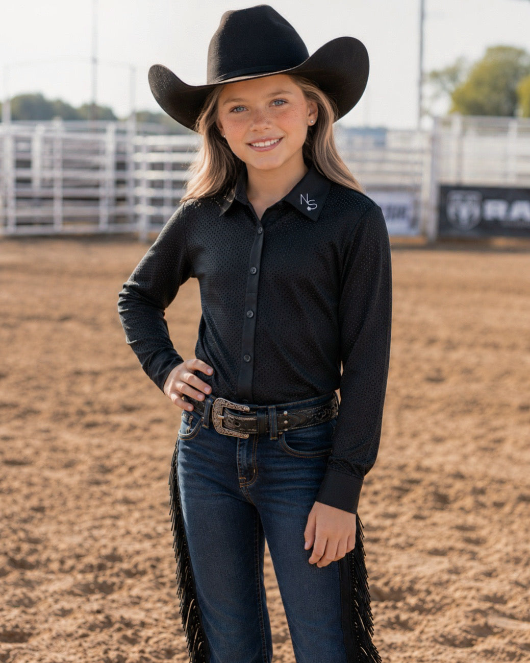 Girls Breeze Perforated Performance Pull Over Rodeo Shirt Neon Spur