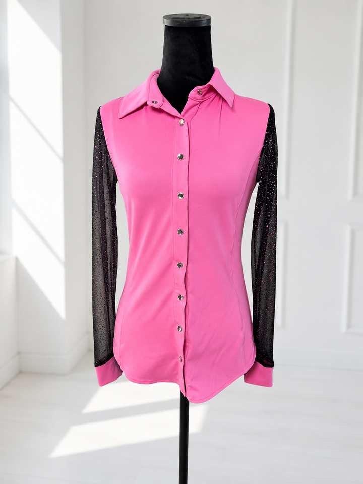 Bubblegum Sparkle Mesh Sleeve Rodeo Shirt Neon Spur