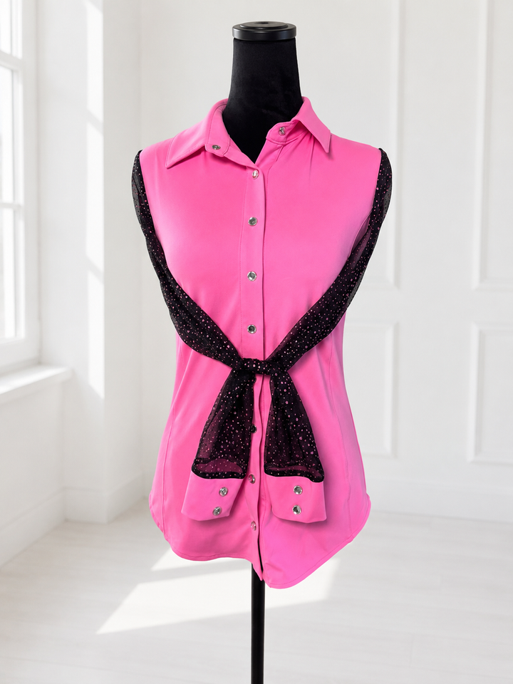 Bubblegum Sparkle Mesh Sleeve Rodeo Shirt Neon Spur